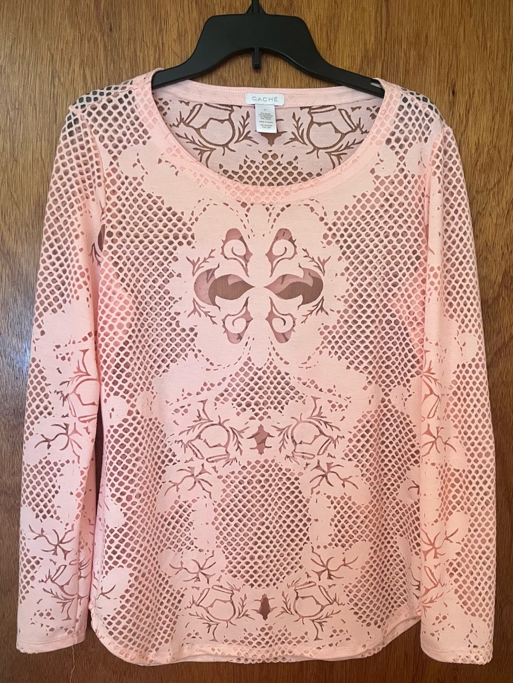 Cache Pink Laser-Cut Long Sleeve Top MEDIUM